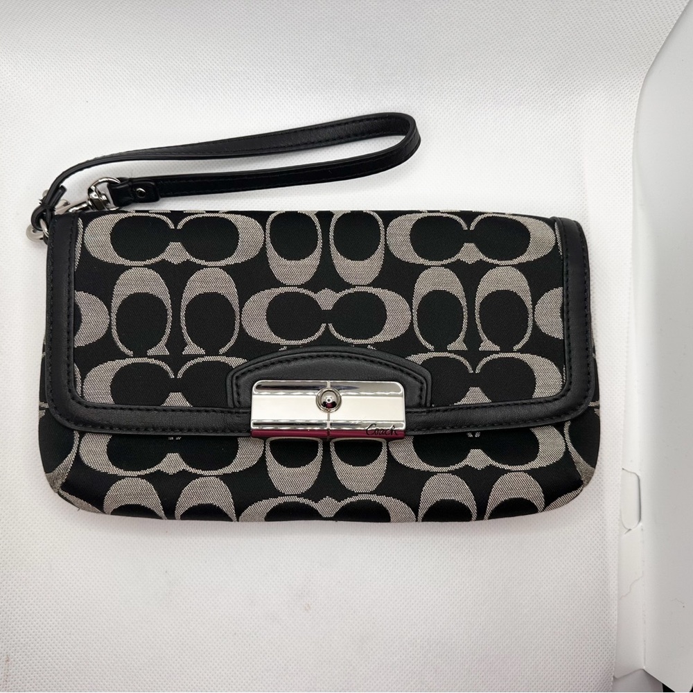 Coach Kristin Signature Sateen Large Flap Wristlet ✨EUC✨